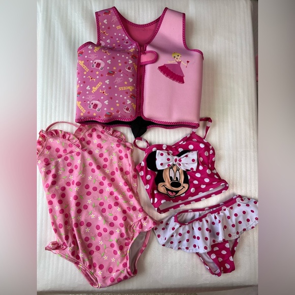 Disney Pink Minnie Mouse Swimwear 3T Girls Life Vest Beach Summer Rushguard - Picture 14 of 16